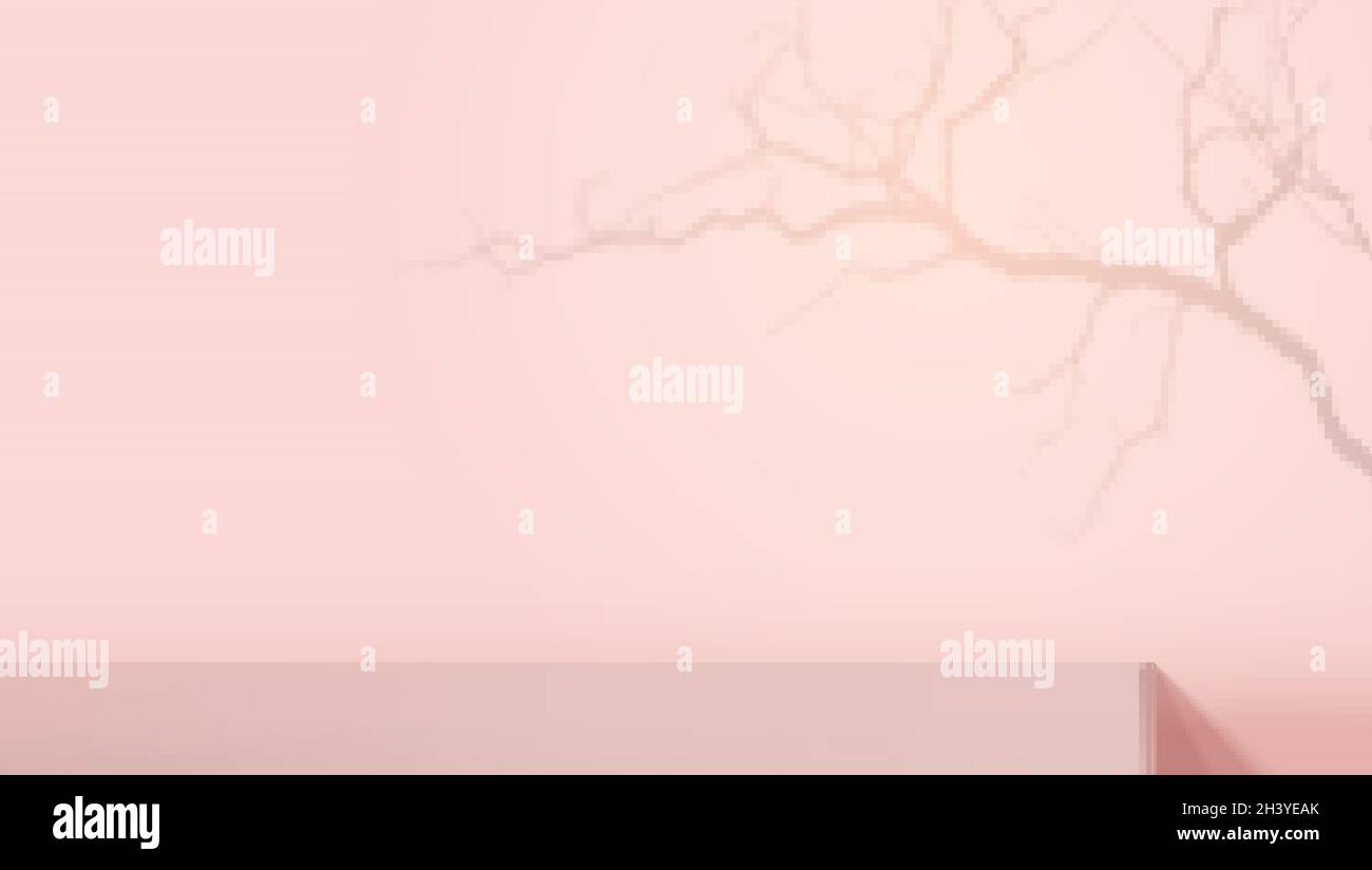 Sfondo minimalista per la presentazione del prodotto. Colore rosa. Ombra di rami di albero sul muro. Simulate la presentazione. Illustrazione Vettoriale