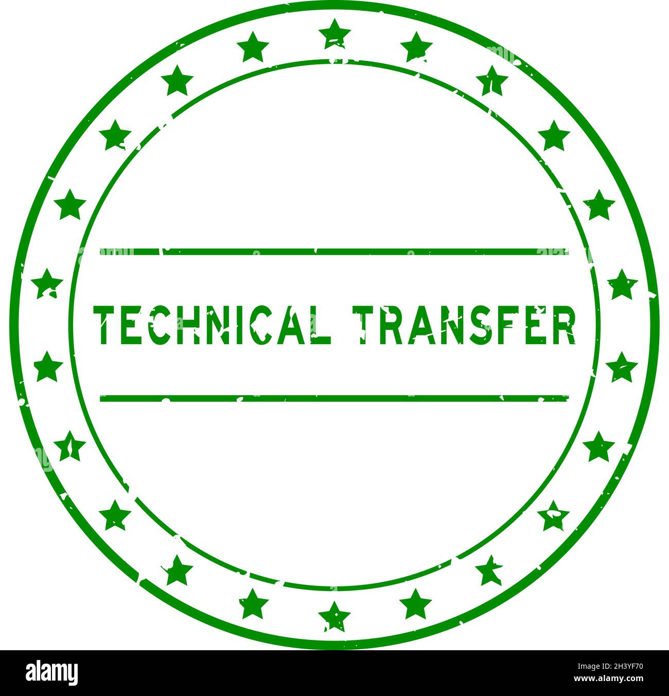 Grunge verde trasferimento tecnico parola rotondo guarnizione di gomma timbro su sfondo bianco Illustrazione Vettoriale