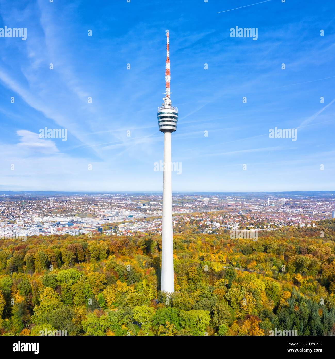 Stuttgart torre della televisione Stuttgart skyline vista aerea piazza città architettura viaggio Foto Stock