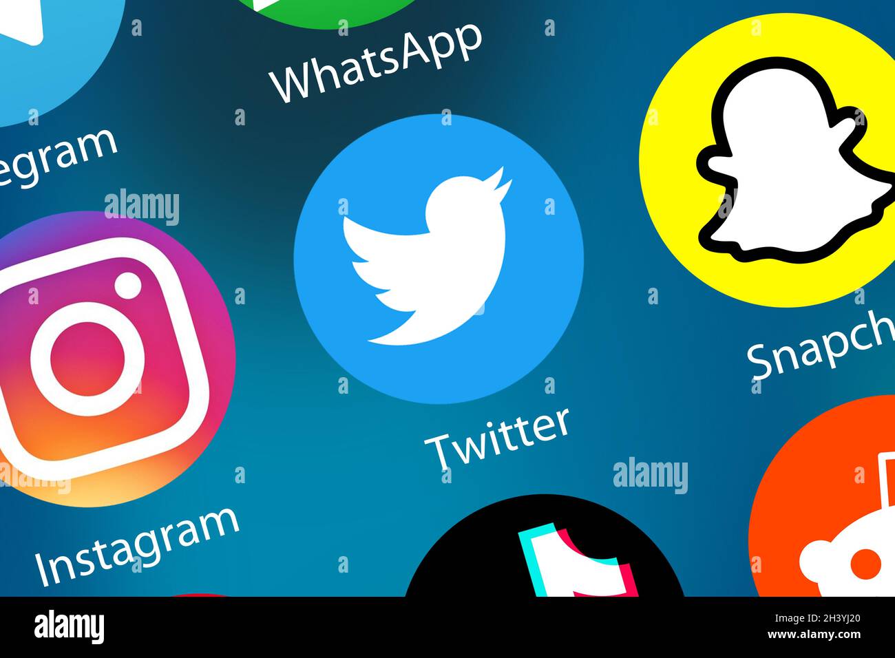 Logo Twitter social media icona social network sullo sfondo di Internet Foto Stock