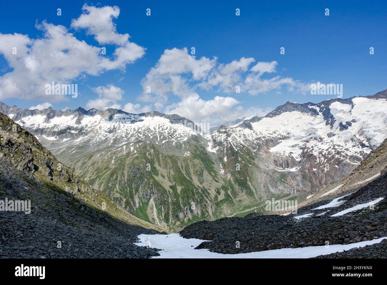 Vista da BirnlÃ¼cke verso Simonyspitze orientale, confine Italia/Austria, Tirolo Foto Stock