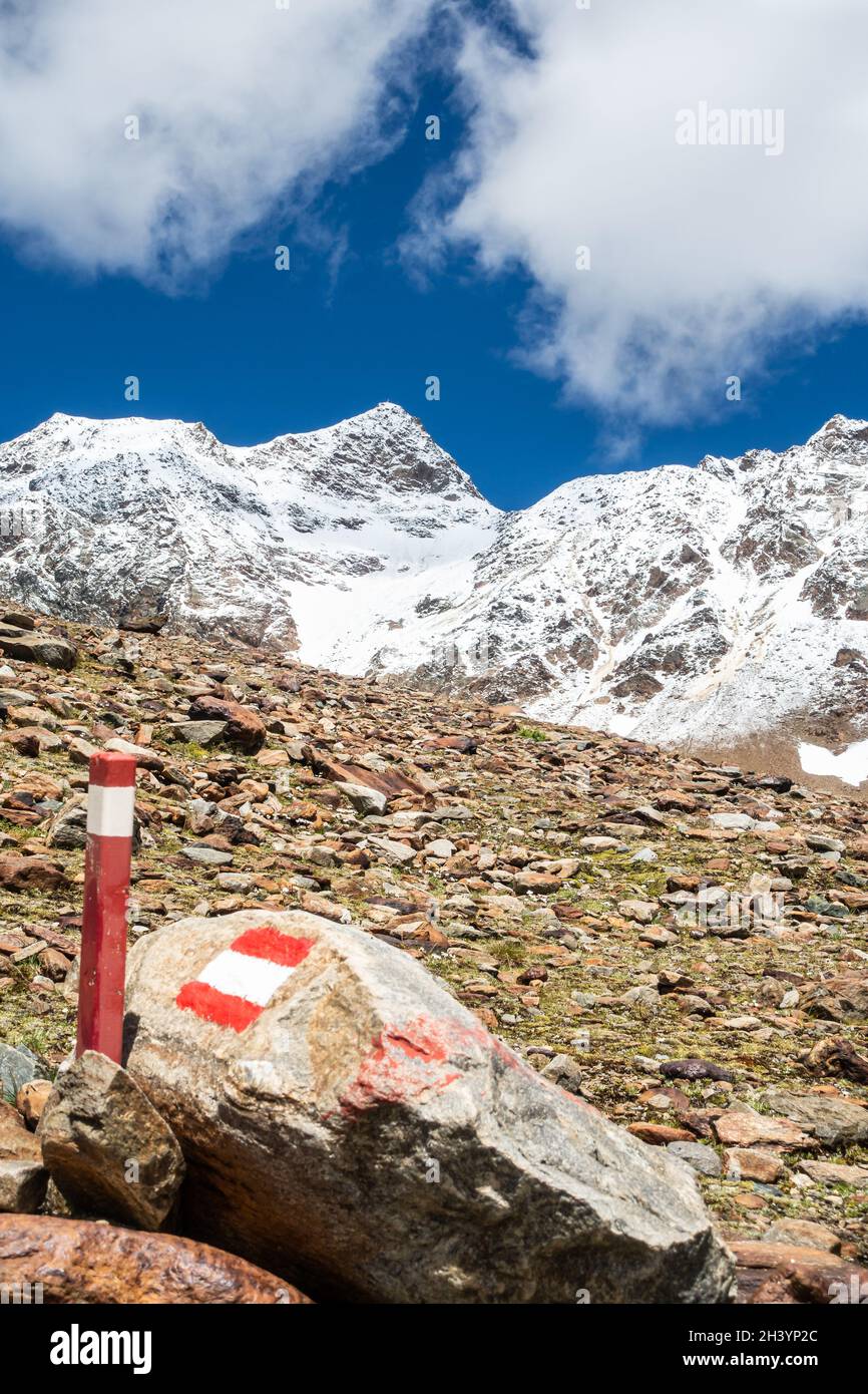 La Wildspitze innevata (3768 m) in estate, la montagna più alta del Ã–tztal, Austria Foto Stock