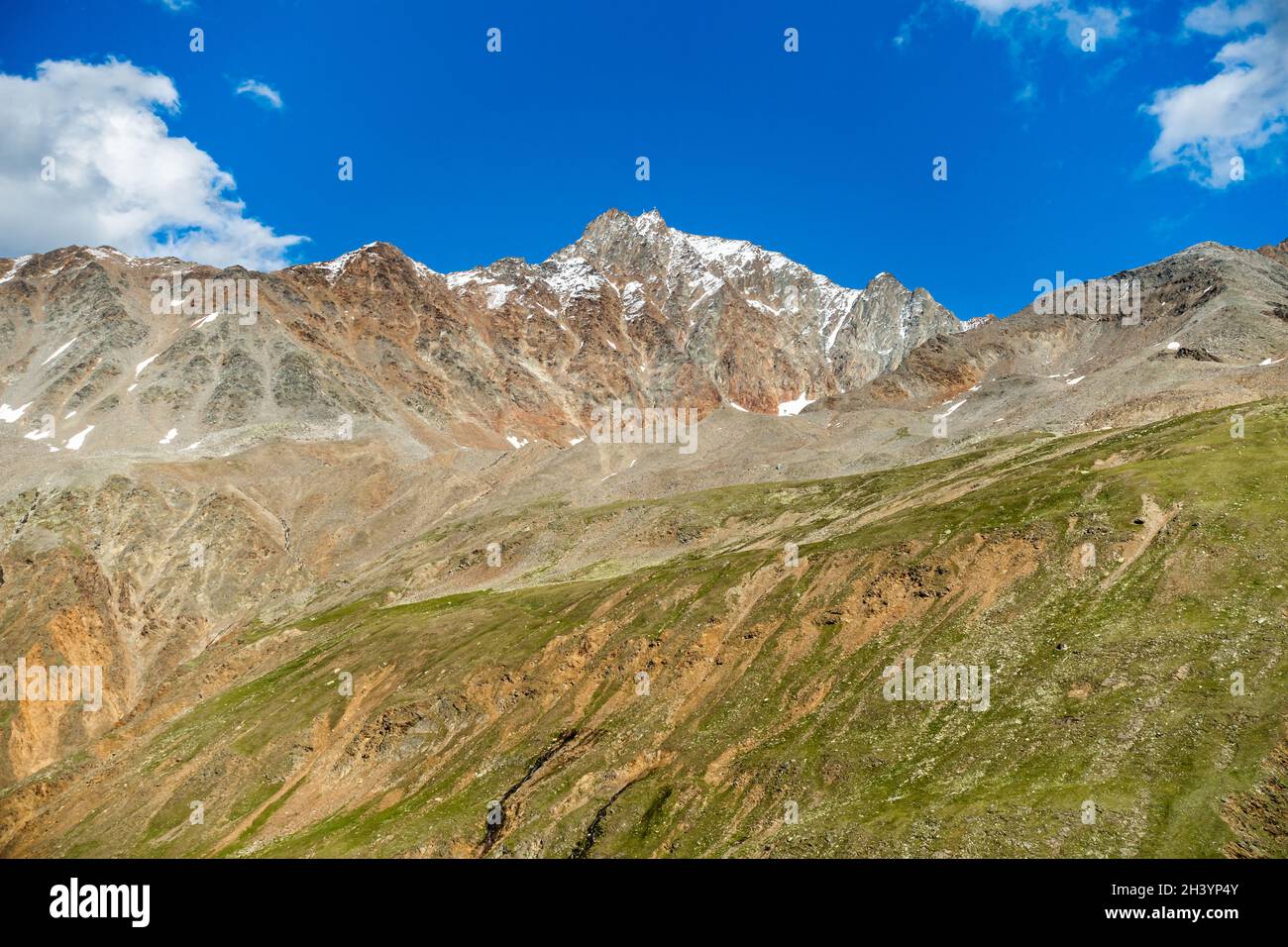 Il Sennkogel prese dal Hochjochhospz, vicino a Vent nel Ã–tztal, Austria Foto Stock