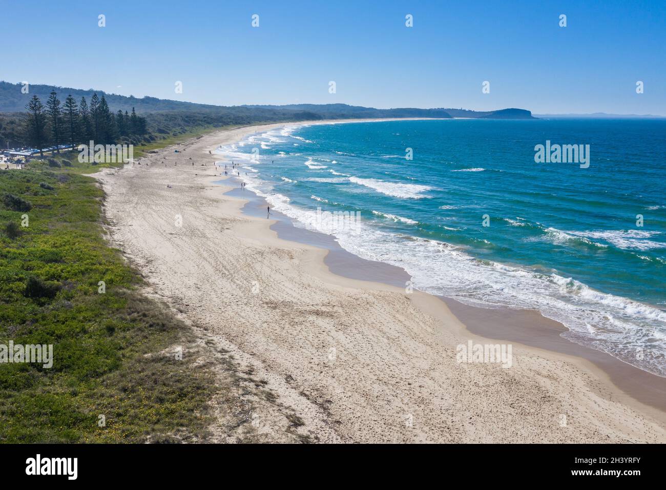 Vista aerea della spiaggia di North Haven sulla costa nord-occidentale a breve distanza a sud di poer Macquarie Foto Stock