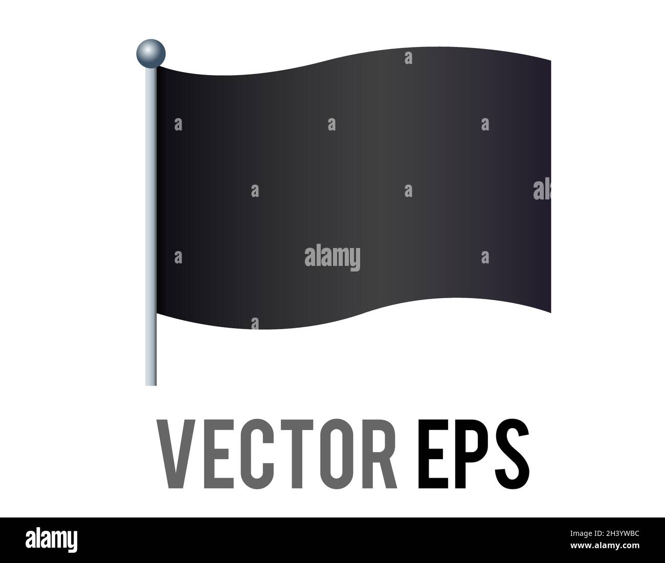 Icona a bandiera nera a gradiente rettangolare con polo d'argento del vettore isolato. Illustrazione Vettoriale