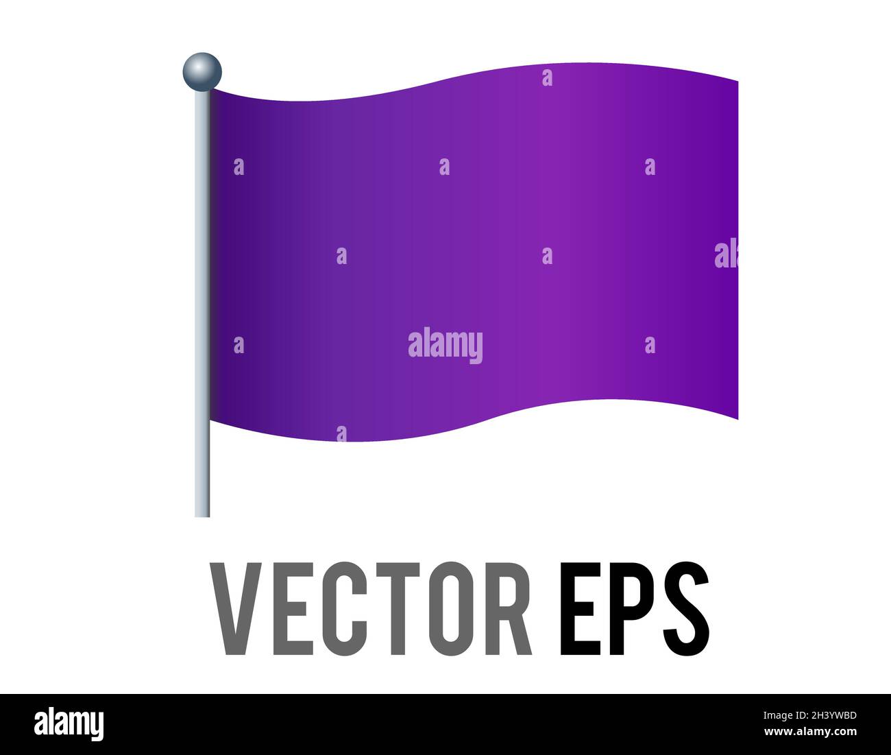 Il vettore isolato gradiente rettangolare viola, icona a bandiera viola con polo d'argento. Illustrazione Vettoriale