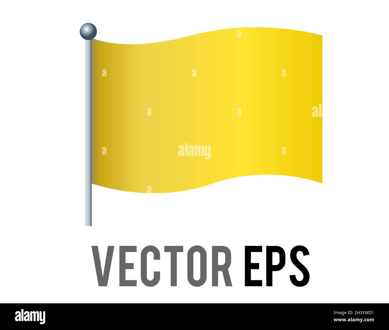 Icona a forma di bandiera gialla a gradiente rettangolare isolata con polo d'argento. Illustrazione Vettoriale