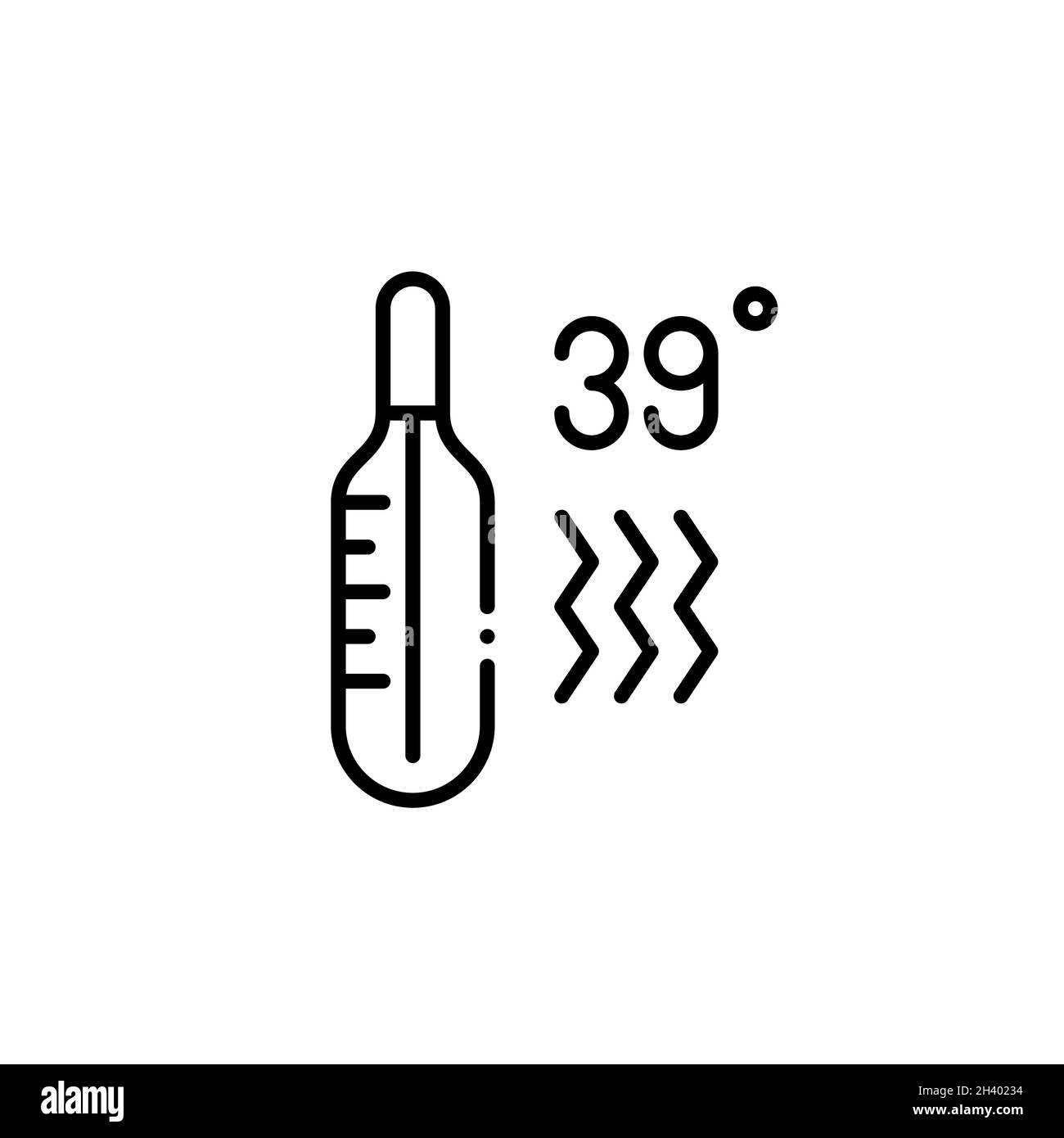 Controllo della temperatura con un termometro come misura covid di prevenzione delle malattie. Febbre temperatura corporea. Pixel Perfect, tratto modificabile Illustrazione Vettoriale