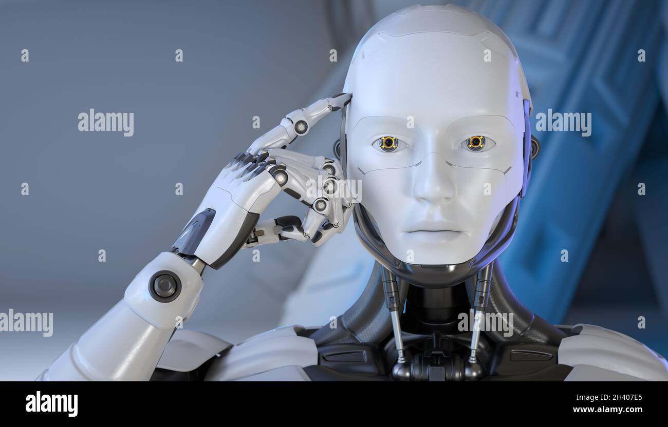 Robot ti incoraggia a pensare. Illustrazione 3D Foto Stock