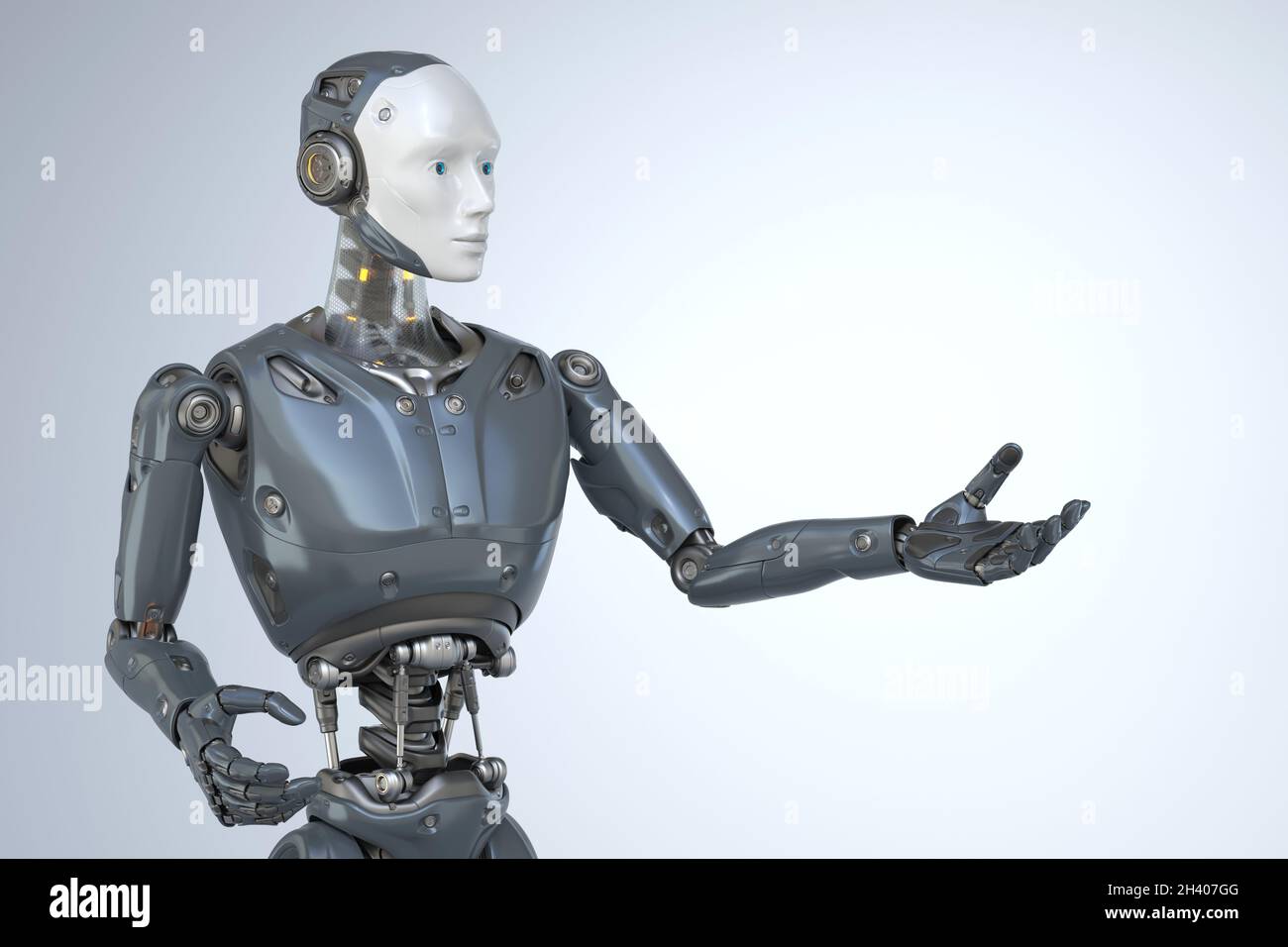 Il robot di dare la sua mano. 3D illustrazione Foto Stock