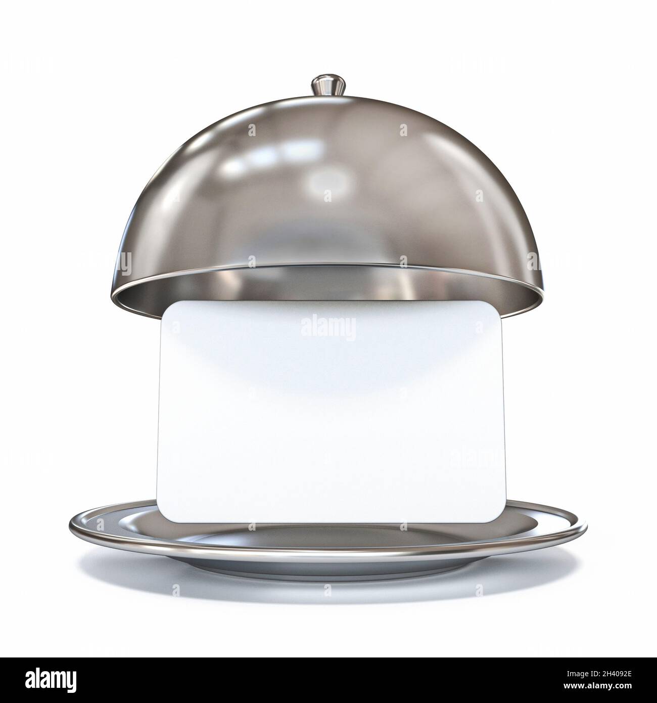 Ristorante cupola piatto con carta bianca carta scheda 3D Foto Stock