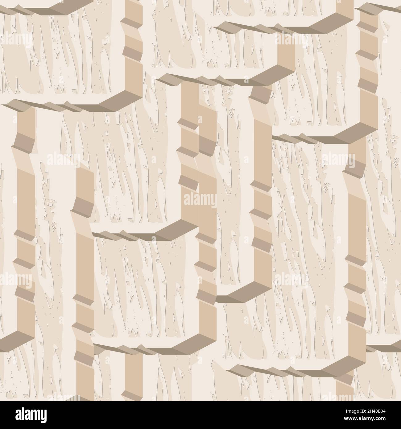 Scolpito pietra texture piastrelle senza cuciture pattern. Piastrelle in pietra grezza invecchiate per la posa. Sfondo vettoriale astratto per stampa arredamento, interni, Illustrazione Vettoriale