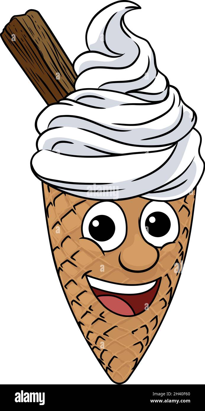 Cono gelato personaggio dei fumetti mascotte Illustrazione Vettoriale