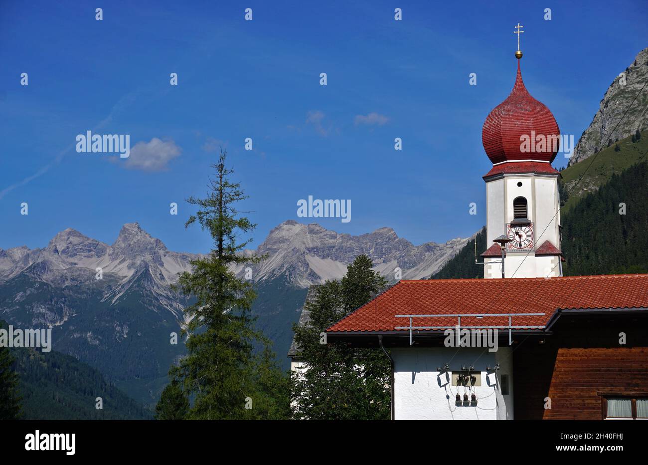 lechtaler alpi, Hornbachkette, Austria, Tirolo, chiesa di bschlabs Foto Stock