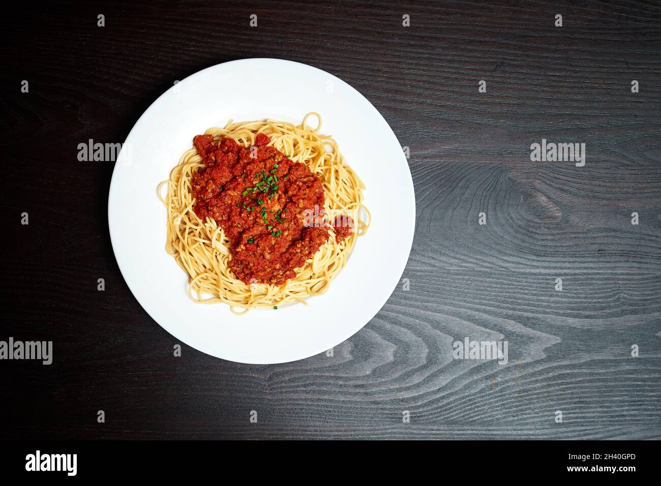 Foto di spaghetti con boulognaise con spazio di copia Foto Stock