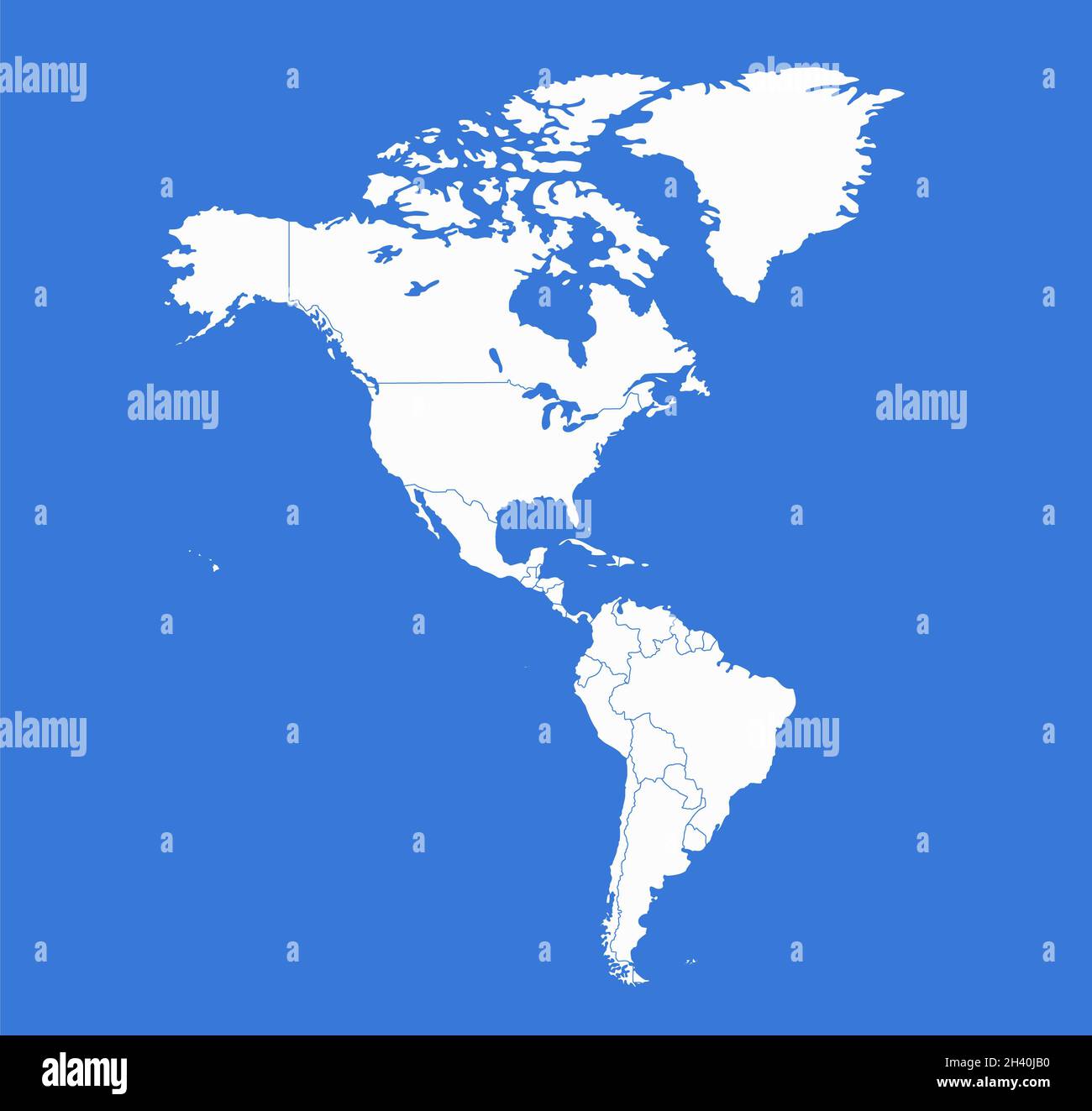 Mappa America, stati separati, sfondo blu, vuoto Foto Stock