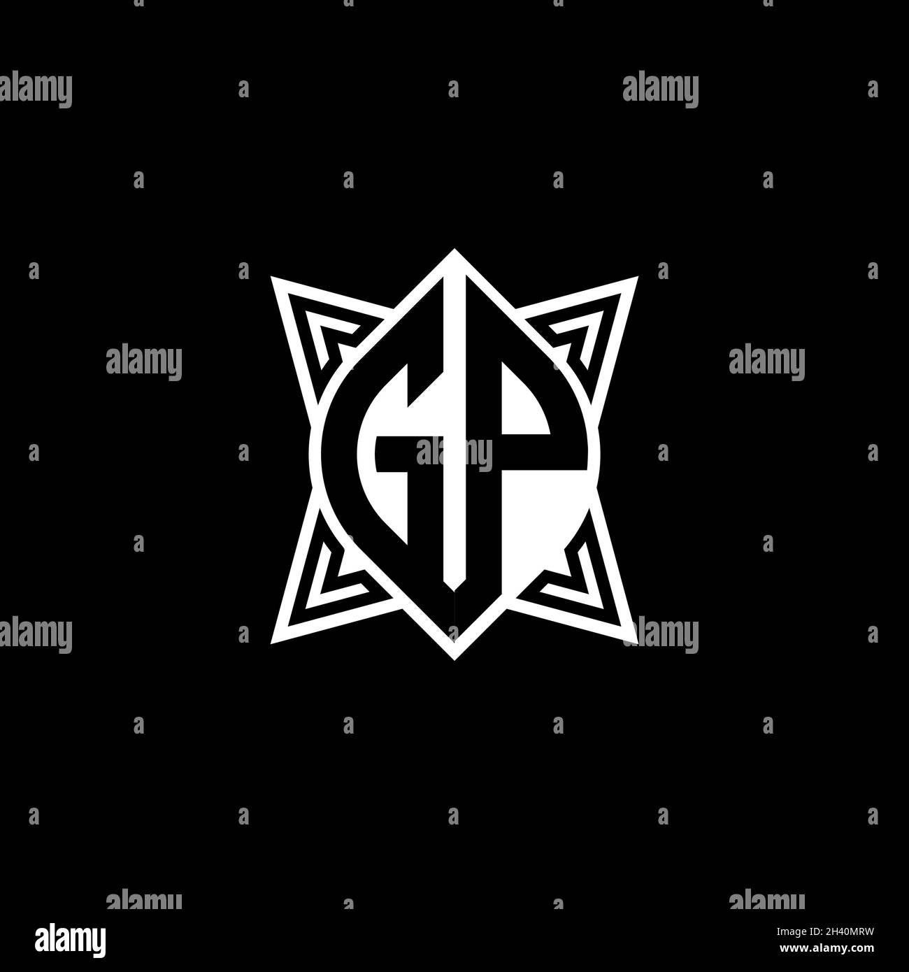 Lettera del logo GH Monogram con forma geometrica poligonale e design isolato su sfondo bianco. Stella poligonale, stella di scudo geometrico. Illustrazione Vettoriale