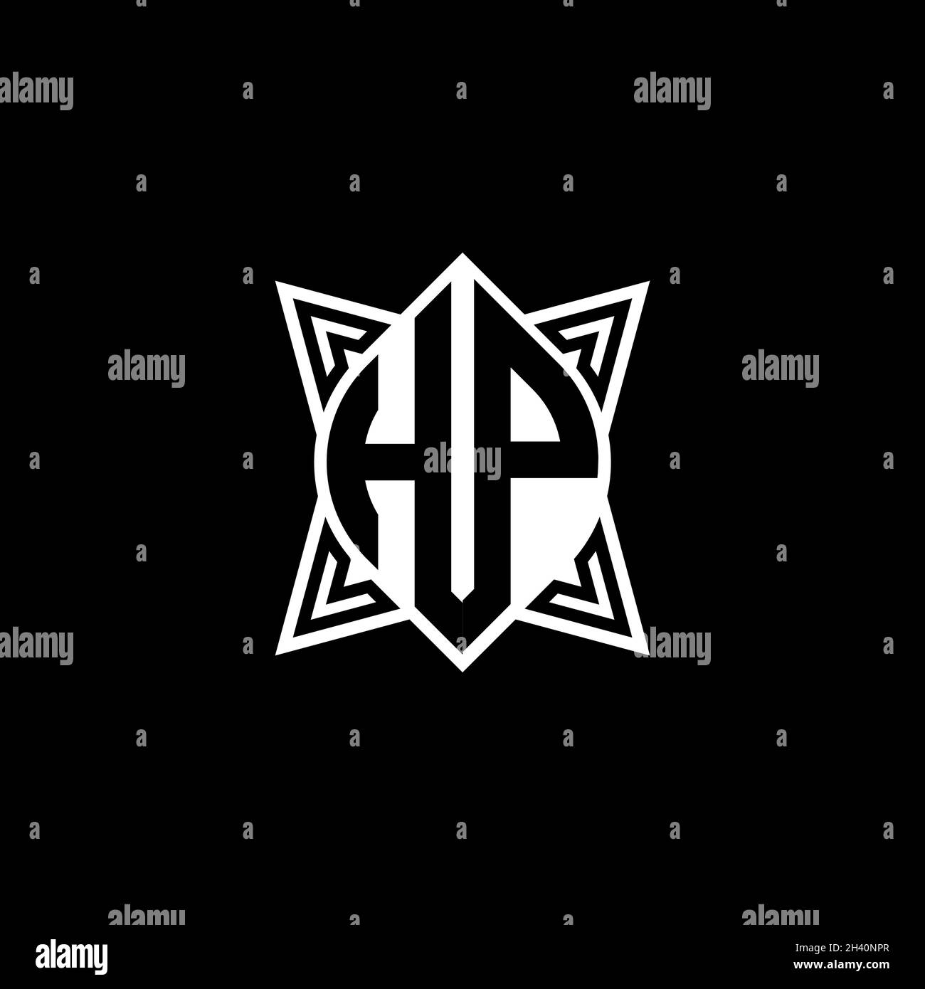 LETTERA del logo HG Monogram con forma geometrica poligonale, isolata su sfondo bianco. Stella poligonale, stella di scudo geometrico. Illustrazione Vettoriale