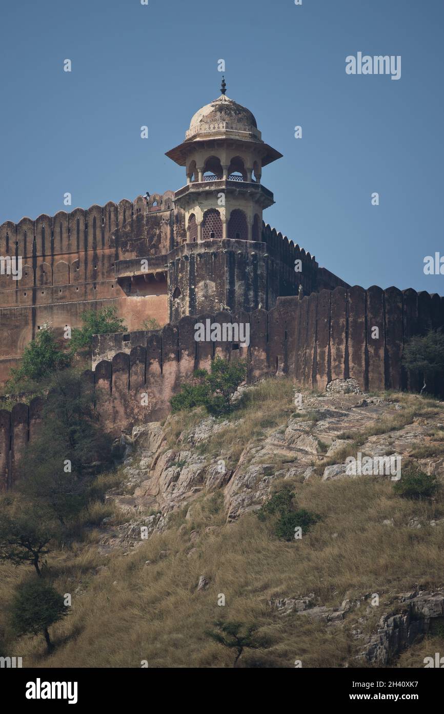 Fortificazione del Forte Amber vicino a Jaipur Foto Stock