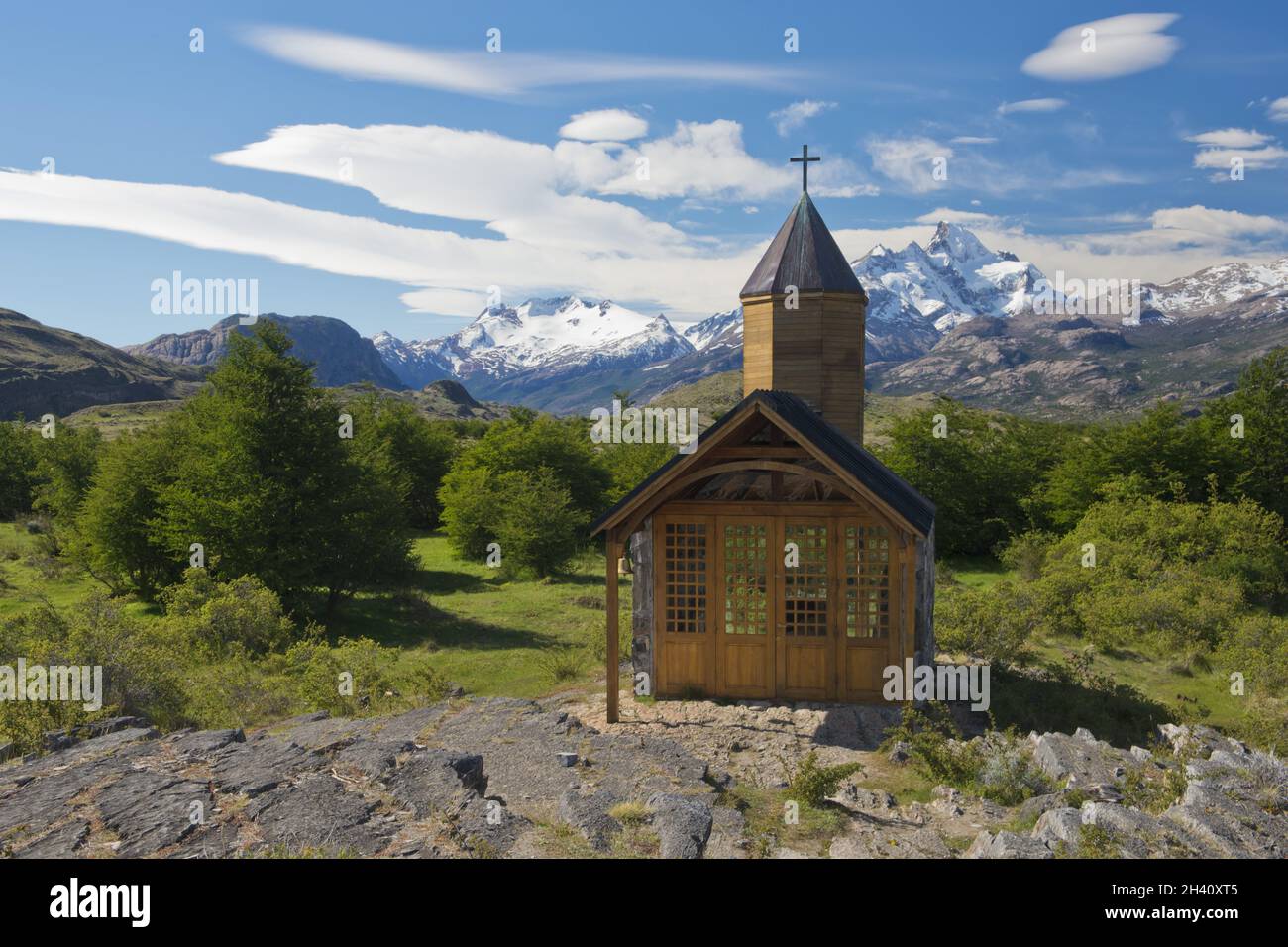 Chiesa di Estancia Cristina nel parco nazionale Los Glaciares Foto Stock