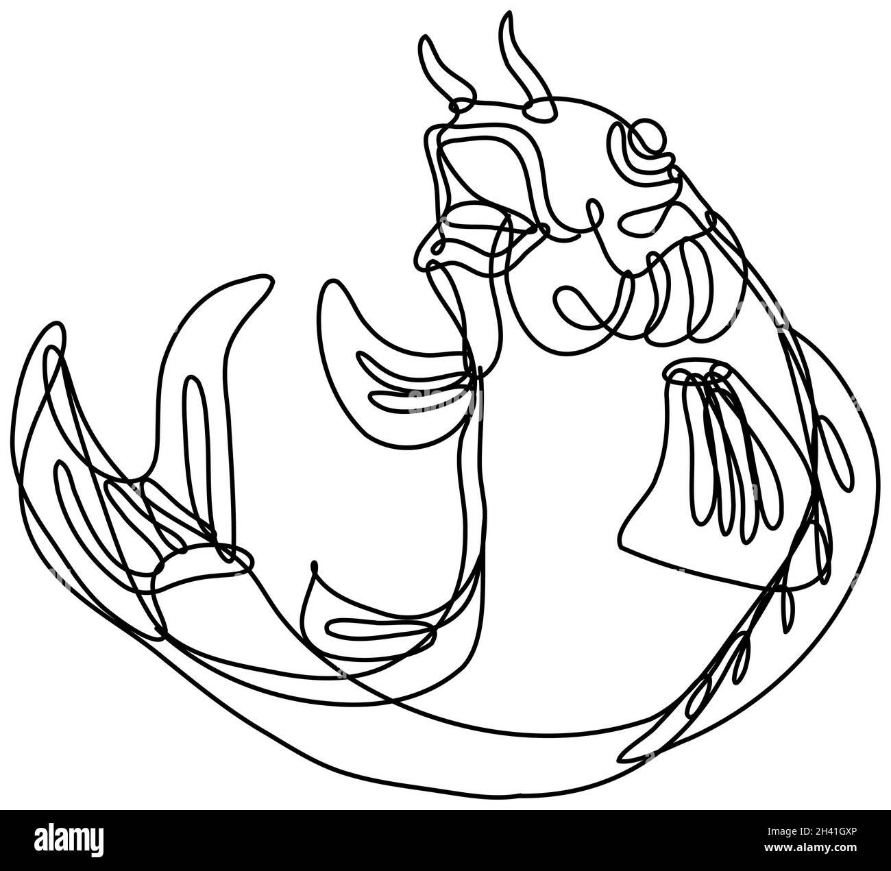 Nishikigoi Koi Carp Fish saltando in alto linea continua disegno Foto Stock