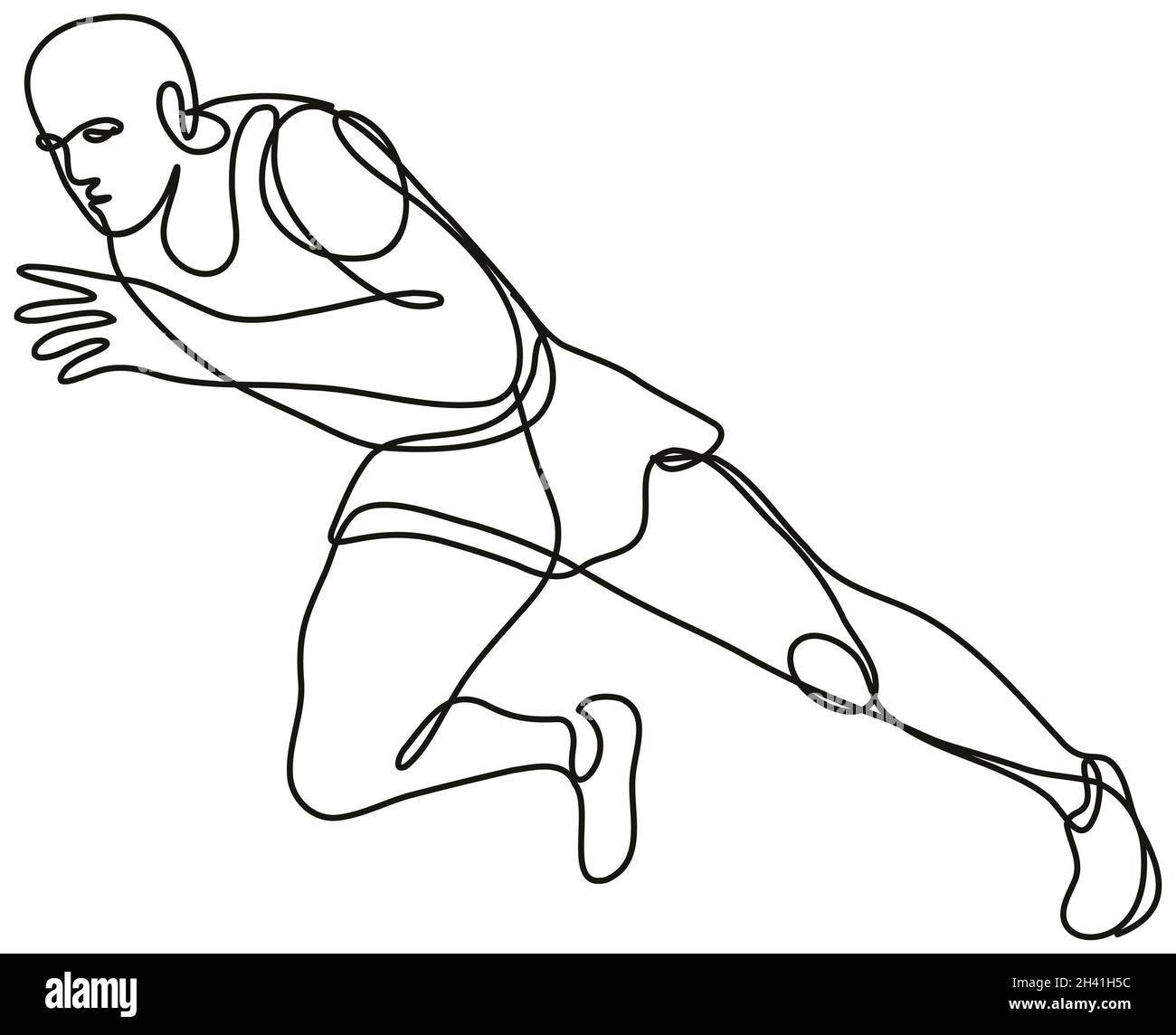 Pista e atleta di campo in esecuzione Avvia disegno linea continuo Foto Stock