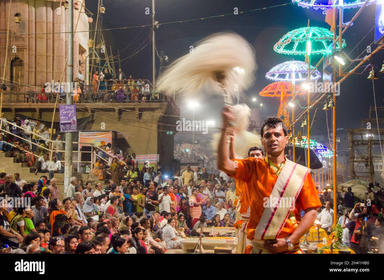 varanasi ganga aarti uttar pradesh india Foto Stock