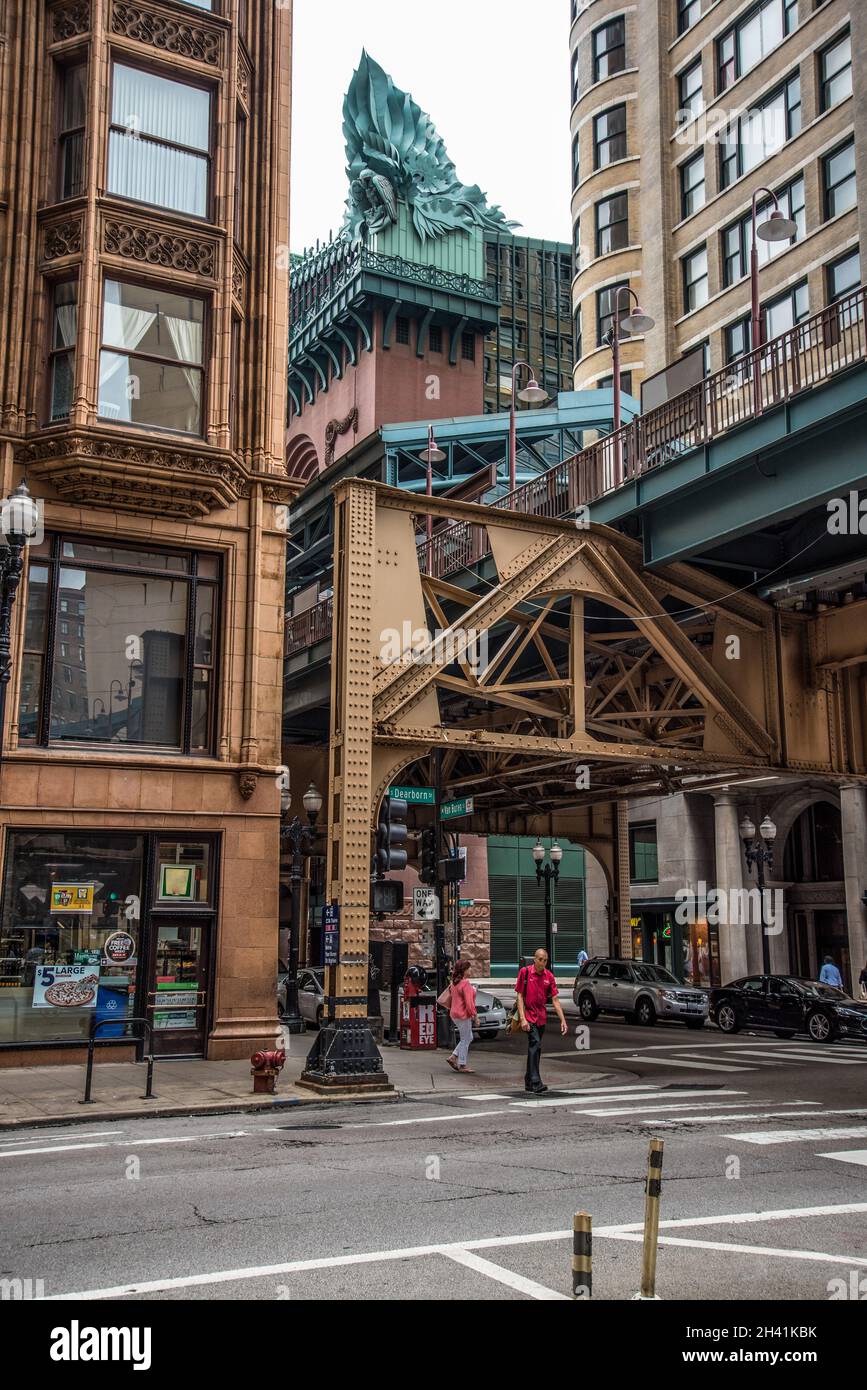 Linee metropolitane della linea loop a Chicago, USA Foto Stock