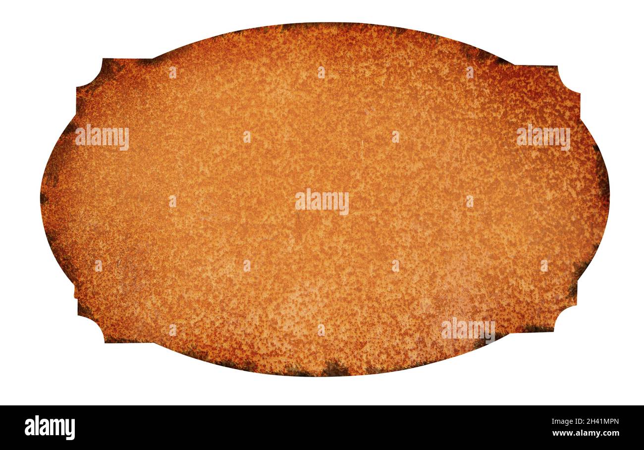 Sfondo, vecchio, arrugginito segno orizzontale in metallo con vernice peeling texture rustica con tracciato di ritaglio Foto Stock
