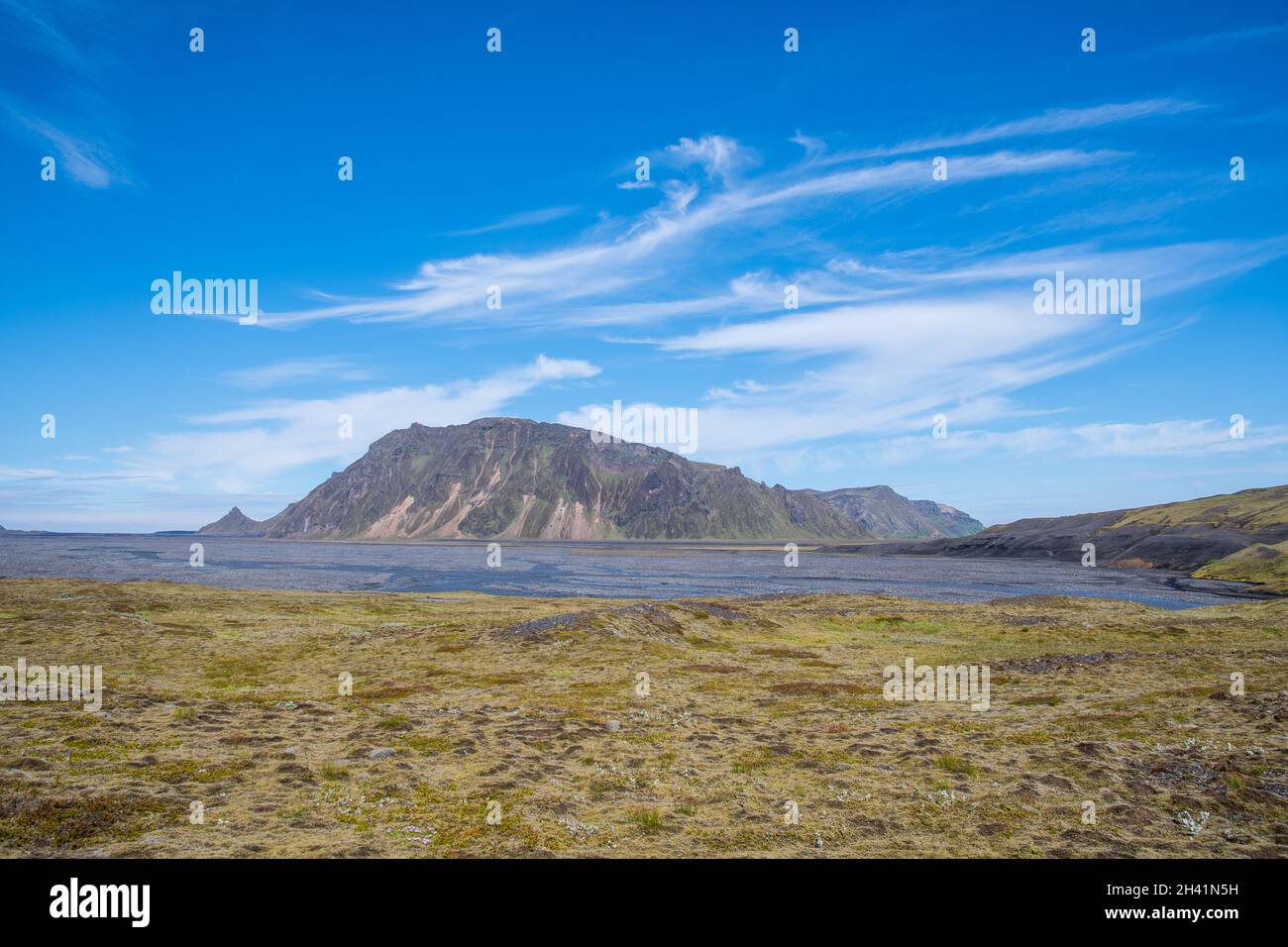 Montagna Hafursey su Myrdalsandur nel sud dell'Islanda Foto Stock