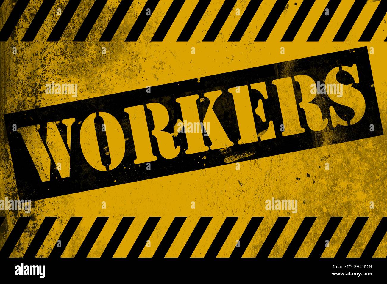 Lavoratori segno giallo con strisce Foto Stock
