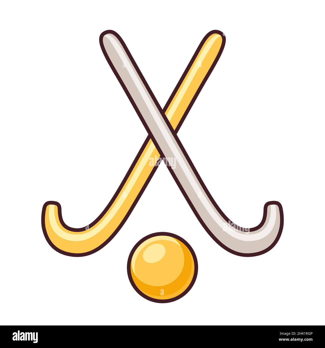 Tikhy o Tikhee, sport di hockey tradizionale del Lao. Bastoni da gioco e palla d'oro (Louk khee). Disegno di cartoni animati, disegno di clip vettoriale. Illustrazione Vettoriale