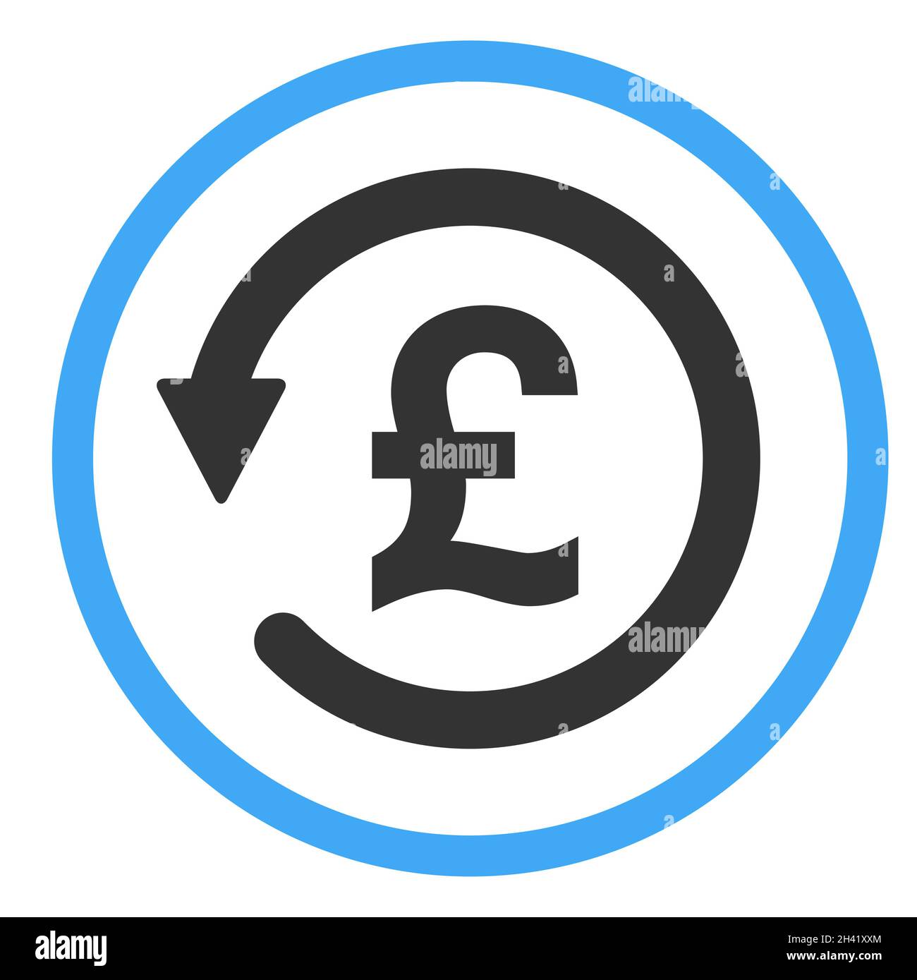 Simbolo dell'icona cancelletto di chargeback, restituire denaro gbp isolato su sfondo bianco . Illustrazione Vettoriale