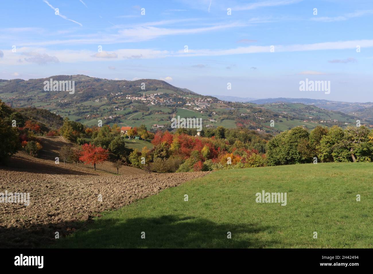 Paesaggio dell'Appennino in Emilia Romagna, Italia, stagione autunnale Foto Stock