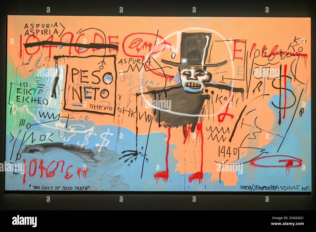 Un artwok intitolato 'la colpa dei denti d'oro ' di Jean-Michel Basquiat in mostra durante la '20/21st Centruy Evening sale' foto asta a Christie Foto Stock