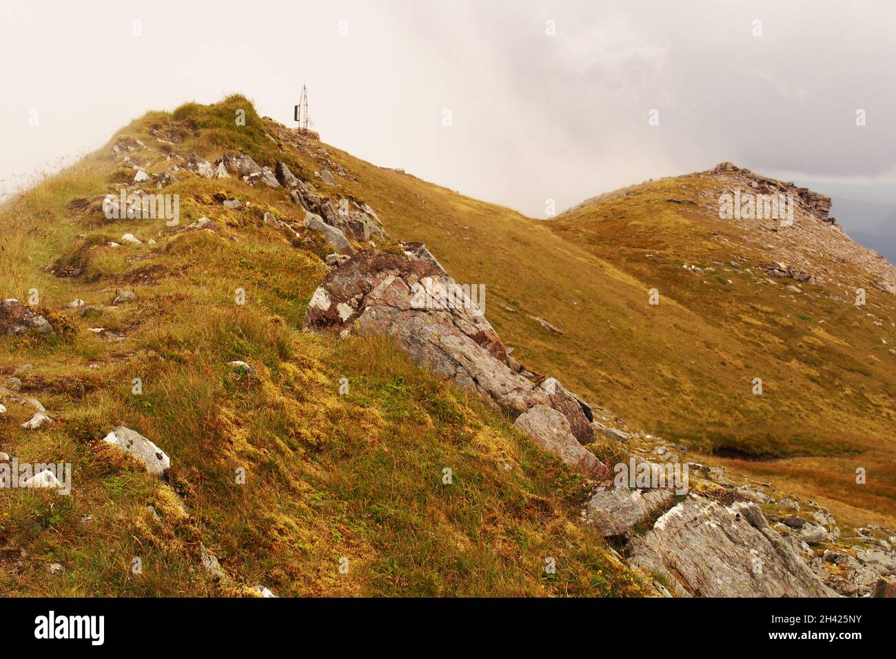 Una vista dell'albero di comunicazione sulla cima di ben Stack nella tenuta della foresta di Reay, Sutherland, Scozia Foto Stock