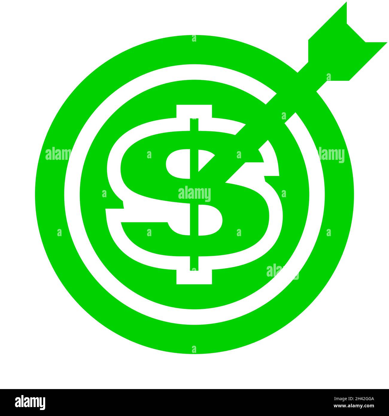 Target dollaro - simbolo icona verde isolato - illustrazione vettoriale Illustrazione Vettoriale