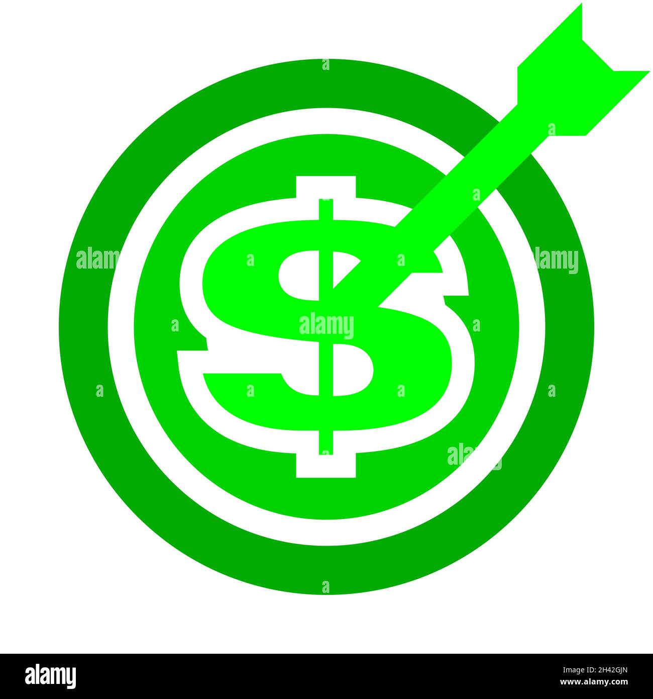 Target dollaro - simbolo icona verde isolato - illustrazione vettoriale Illustrazione Vettoriale
