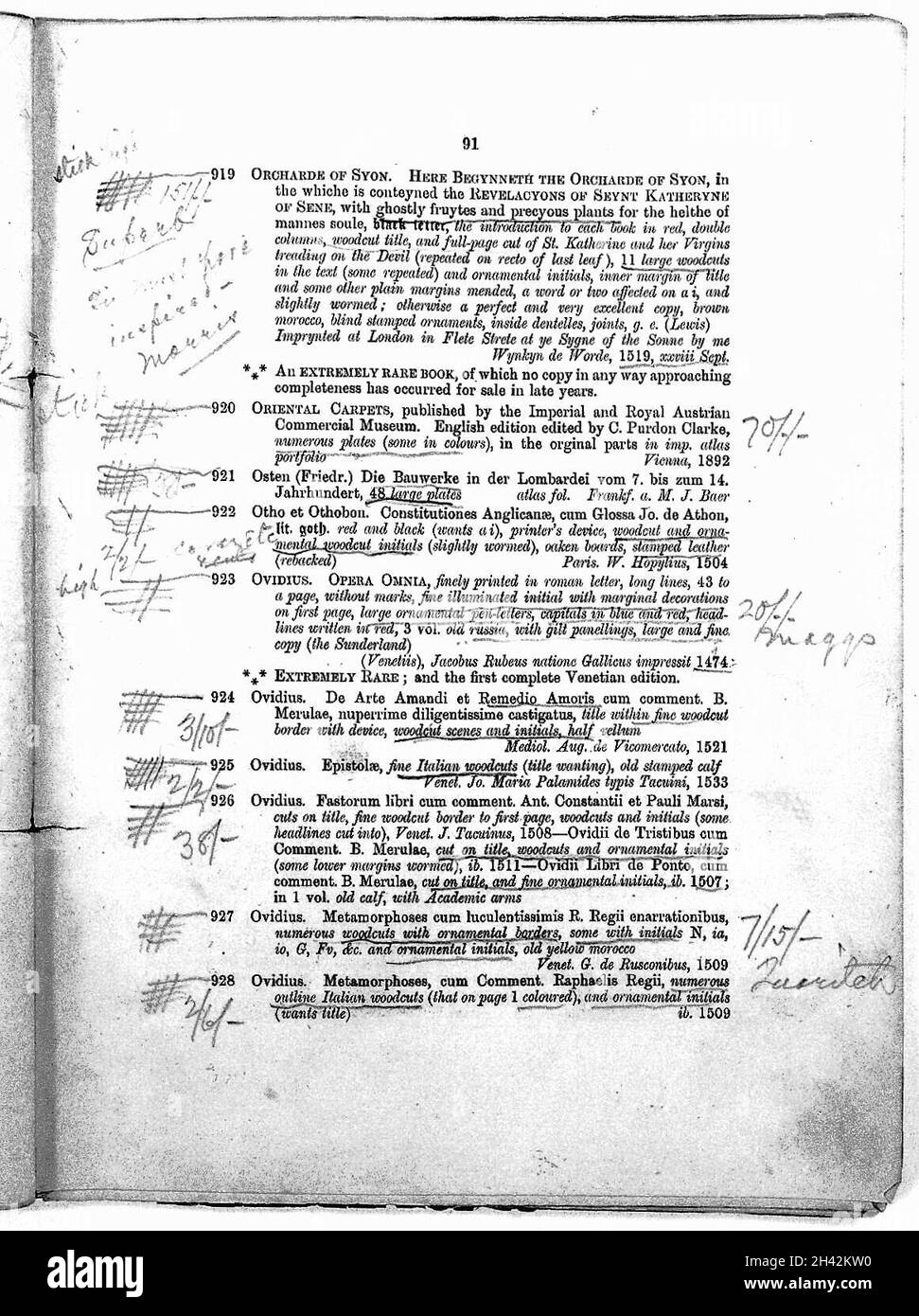Catalogo vendita W. Morris, 1898: Note Sir H. Wellcome MS Foto Stock