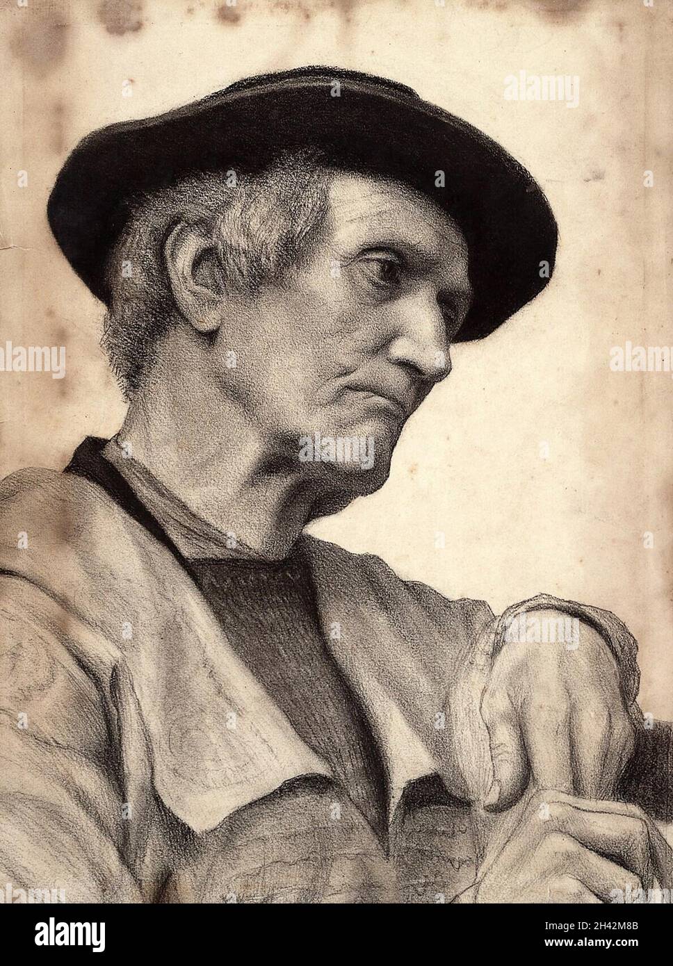 Un vecchio. Disegno di carbone. Foto Stock