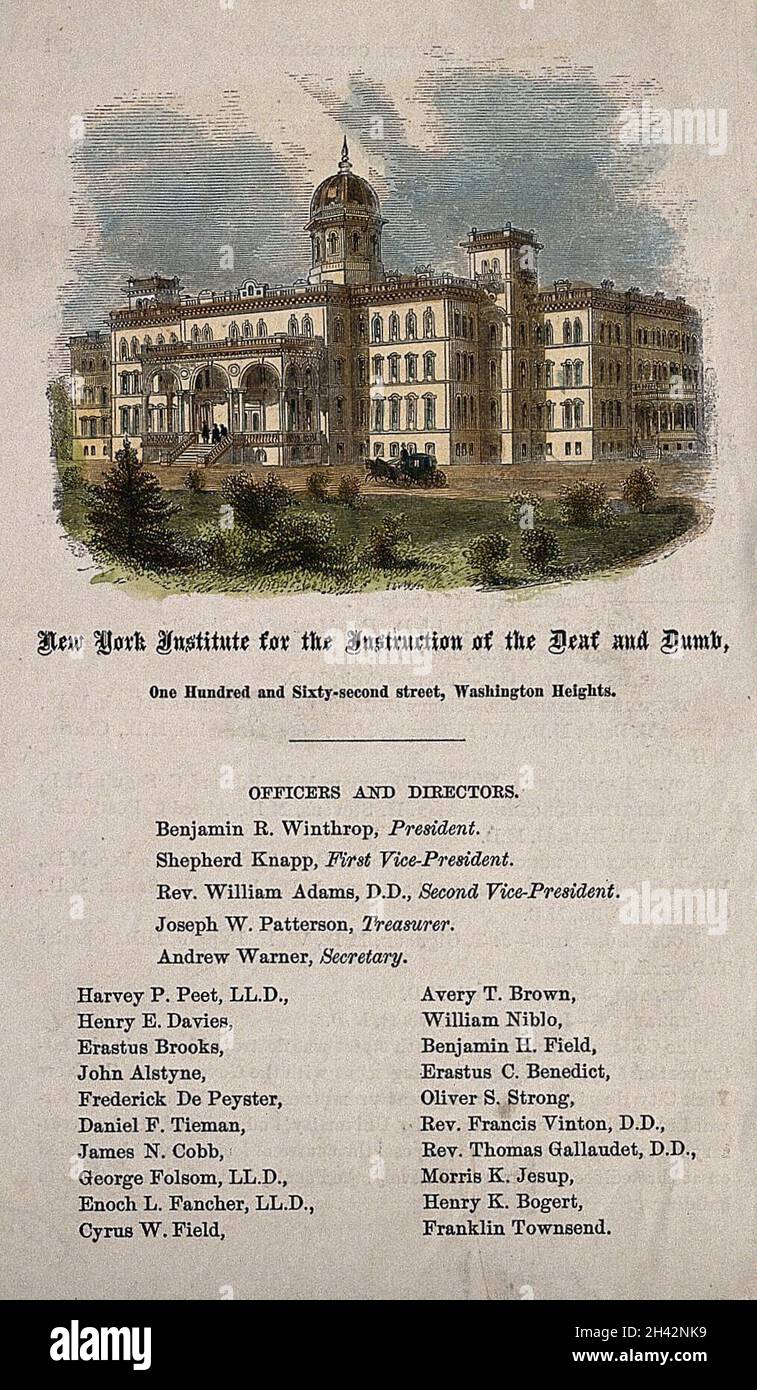 New York Institution for the Deaf and Dumb, New York City. Incisione in legno colorato. Foto Stock