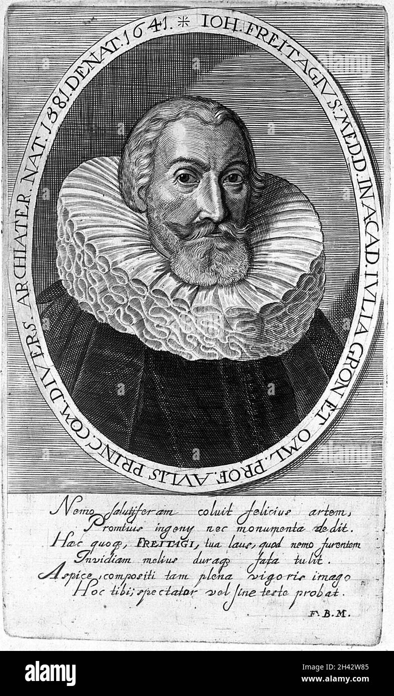 Johann Freitag. Incisione lineare, 1654. Foto Stock