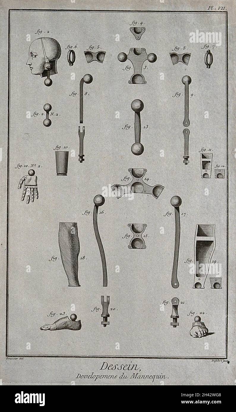 I componenti di una figura laicale. Incisione di Defehrt dopo Goussier. Foto Stock