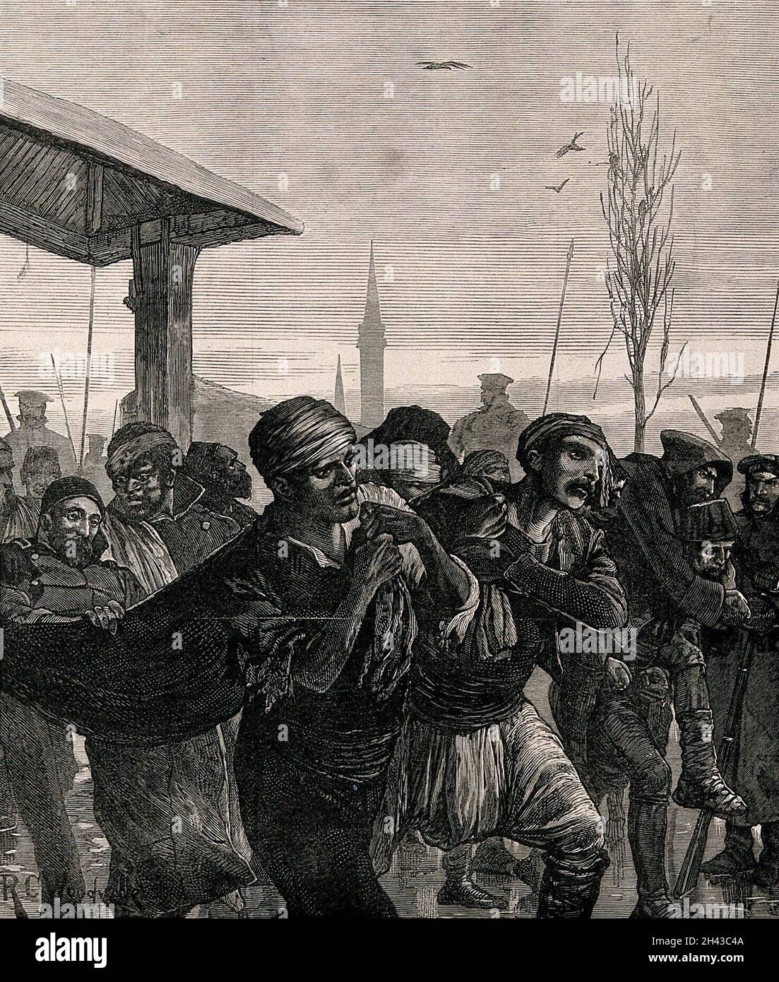 Guerra serbo-turca: Rimozione dei feriti. Incisione in legno di W. P. dopo R.C. Woodville, 1878. Foto Stock