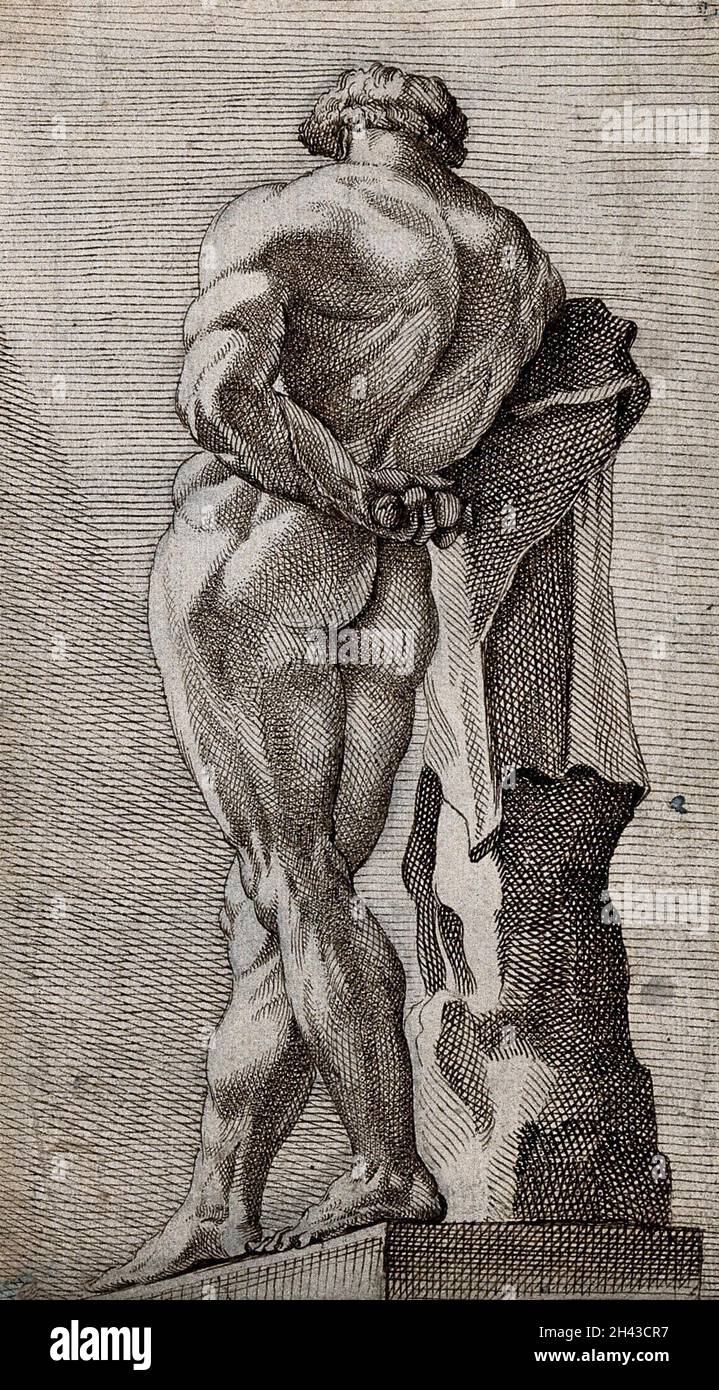 L'Ercole Farnese visto da dietro. Disegno penna e inchiostro. Foto Stock