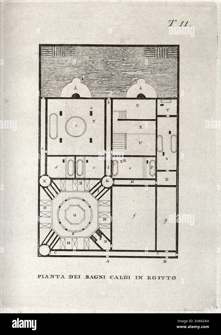 Un piano di una casa da bagno egiziana. Incisione con aquatint. Foto Stock