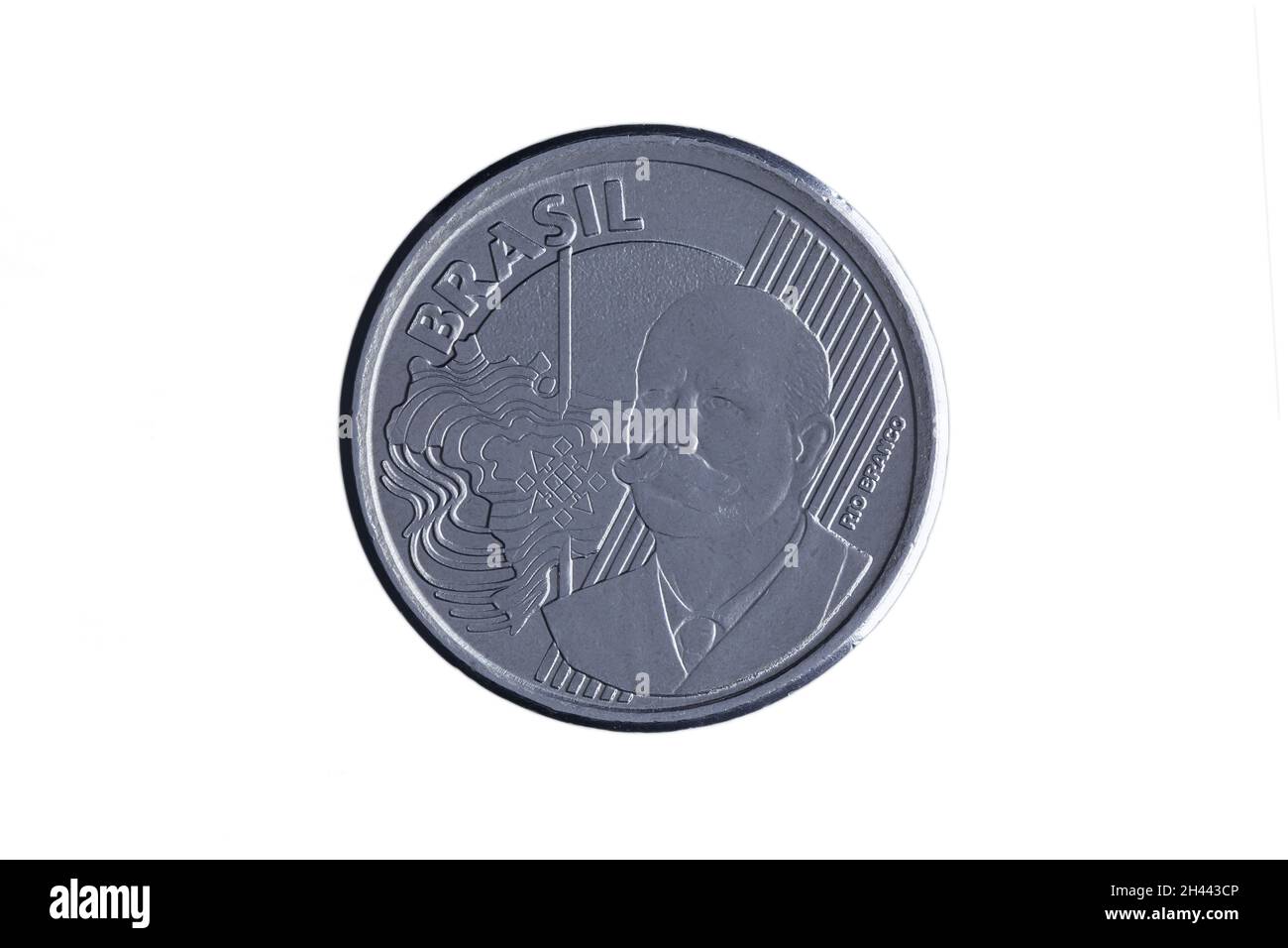 Brasiliano '50 centavos de Real' 2019 moneta anverse su sfondo bianco - ingrandimento elevato Foto Stock