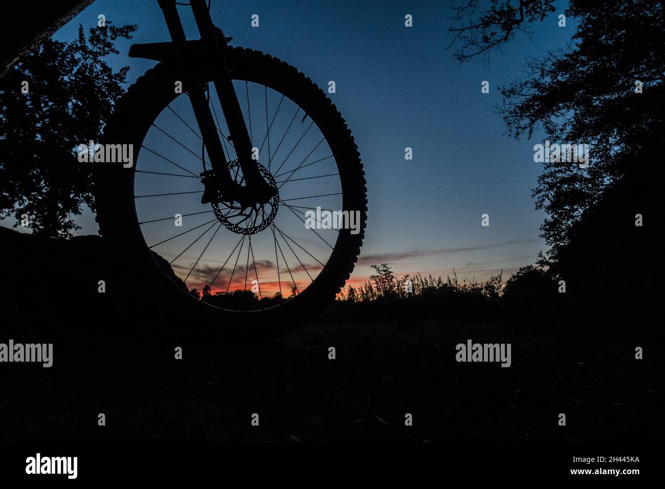 Mountain bike al tramonto Foto Stock