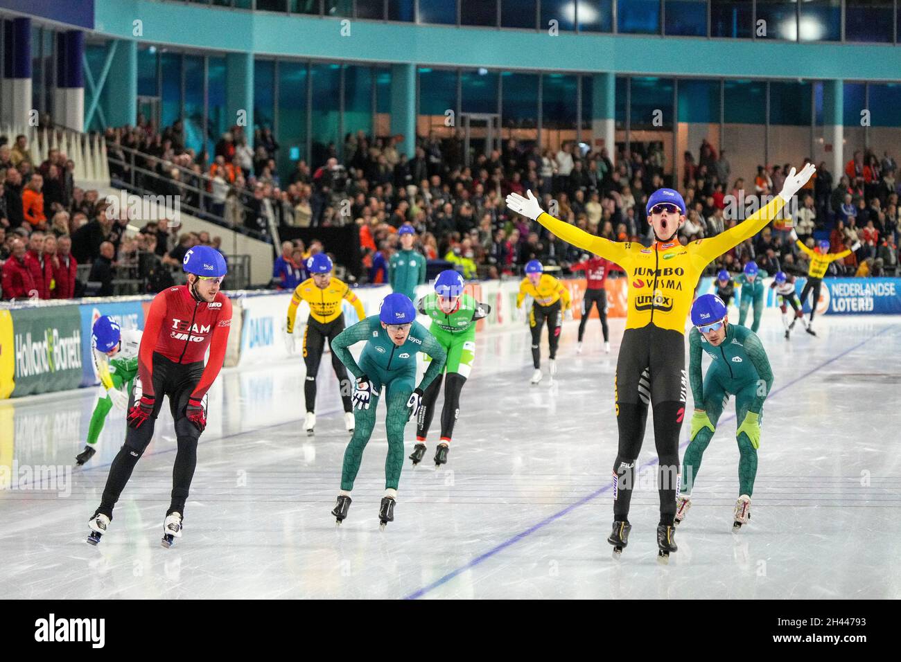 HEERENVEEN, PAESI BASSI - OTTOBRE 31: Jan Blokhuijsen, Bart Hoolwerf durante i Campionati Daikin Dutch Single Distances 2021 su Thialf Icerink il 31 Ottobre 2021 a Heerenveen, Paesi Bassi (Foto di Douwe Bijlsma/Orange Pictures) Foto Stock