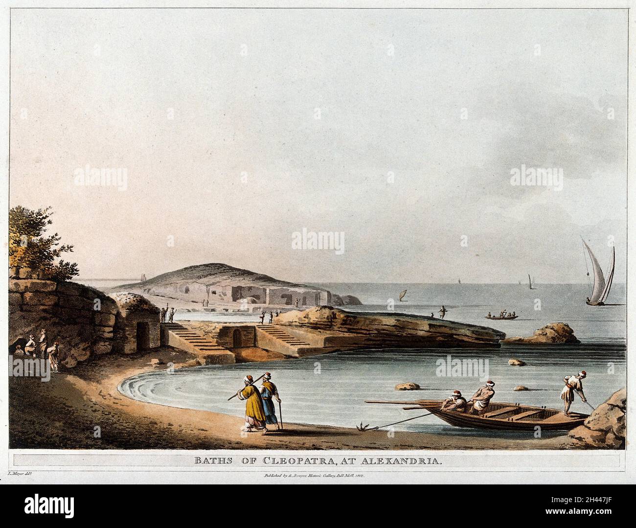 Bagni di Cleopatra, ad Alessandria. Colorato aquatint, 1802, dopo L. Mayer. Foto Stock